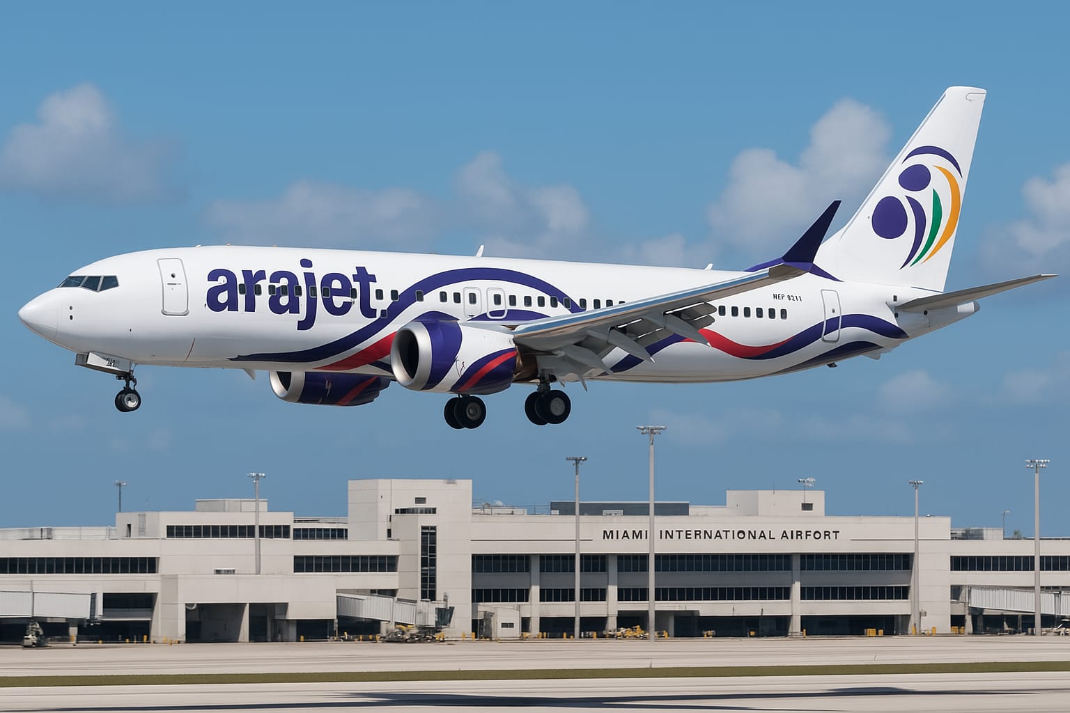 Boeing B737 Max de Arajet, llegando al Aeropuerto Internacional de Miami (MIA).